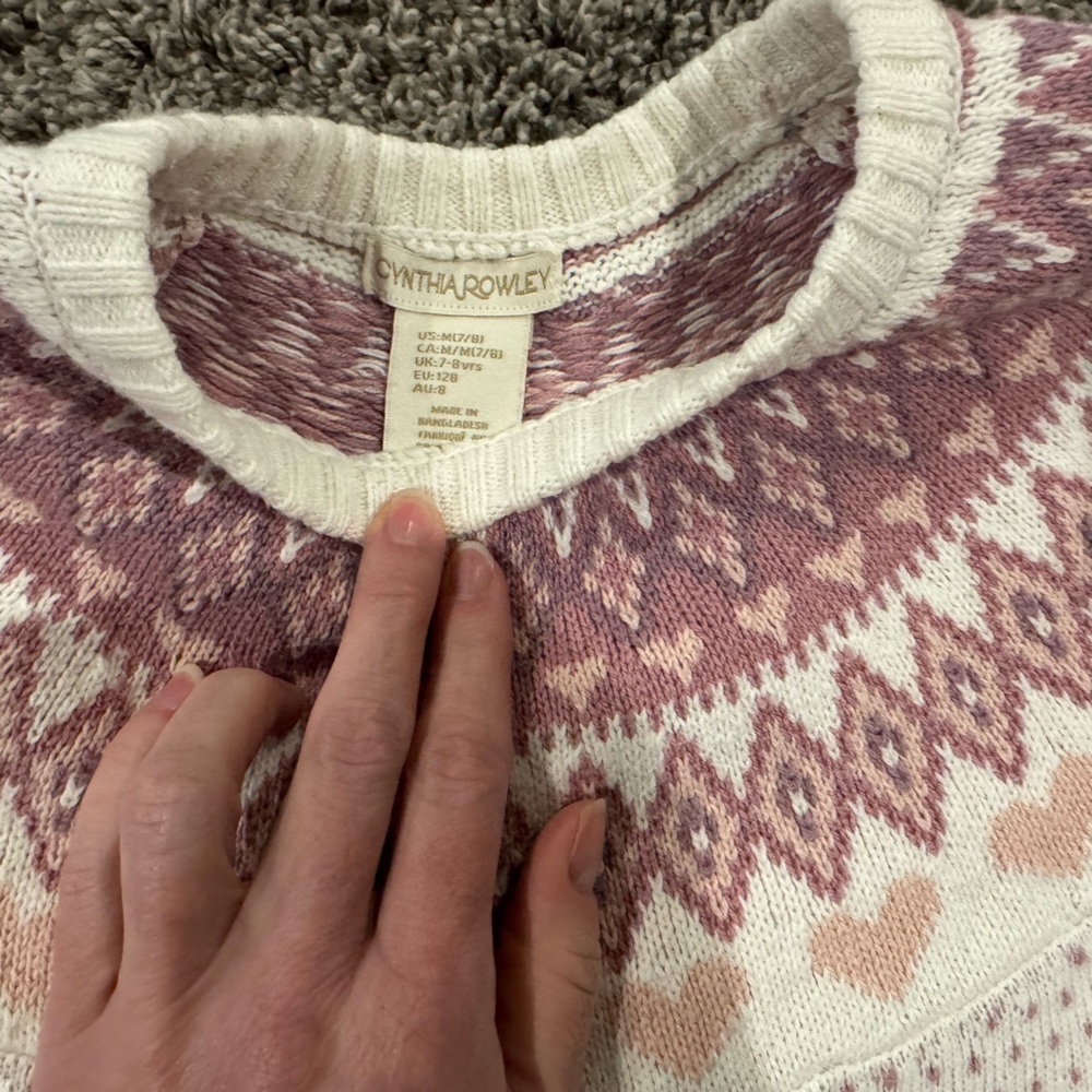 Cynthia Rowley Pink and White fair isle Sweater Dress with scarf, size med 7-8 - Picture 7 of 7